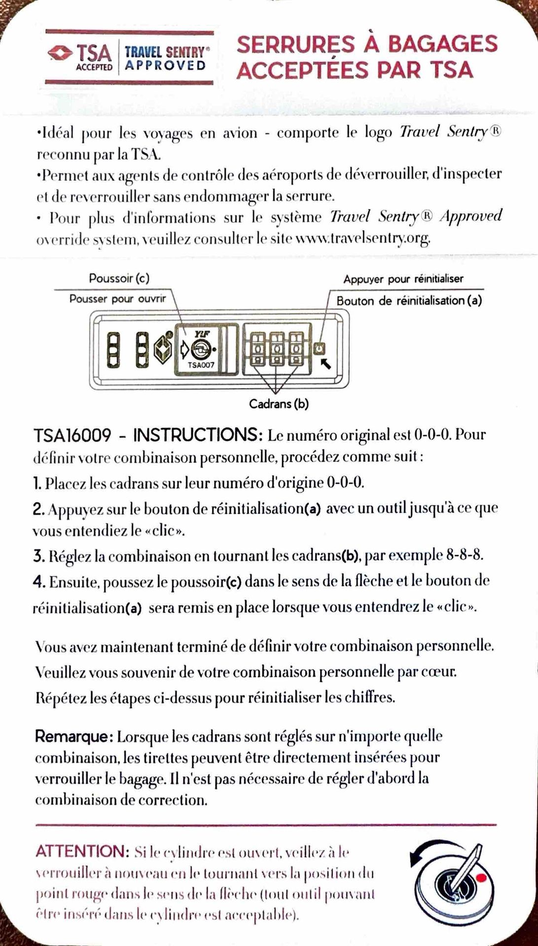 cadenas TSA francais