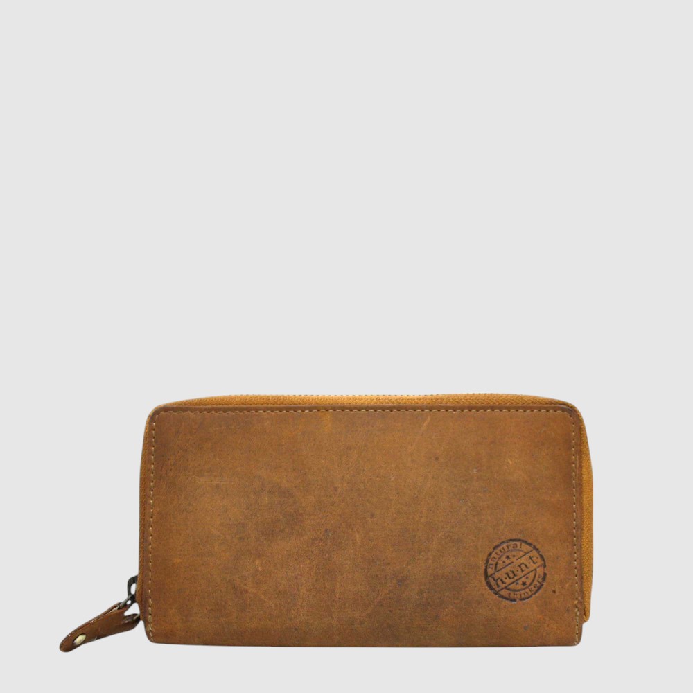 [133-7022-120] Portefeuille long à double compartiment et zip contour en cuir - H.U.N.T
