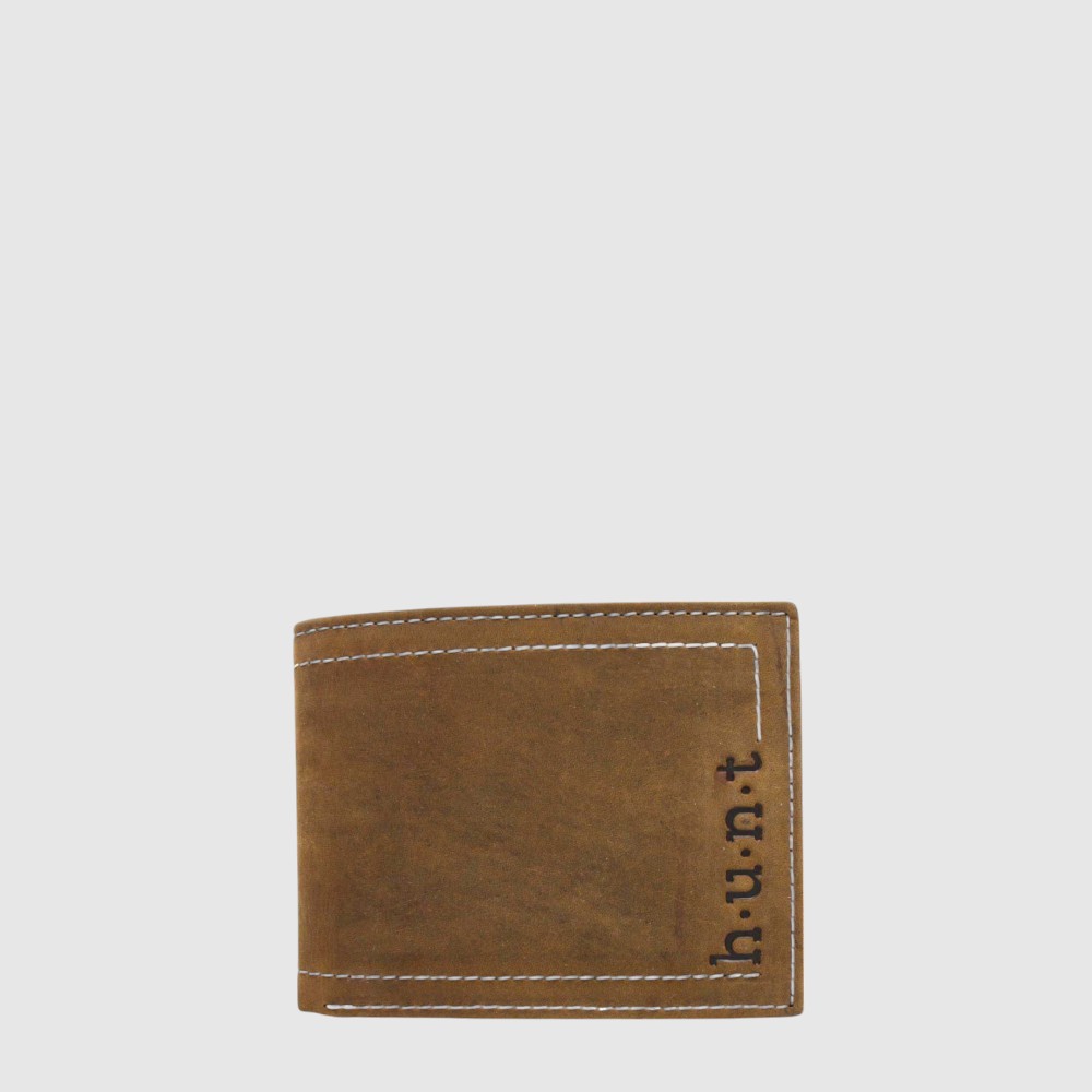 [133-HU121844-150] Portefeuille en cuir naturel RFID à deux volets – H.U.N.T
