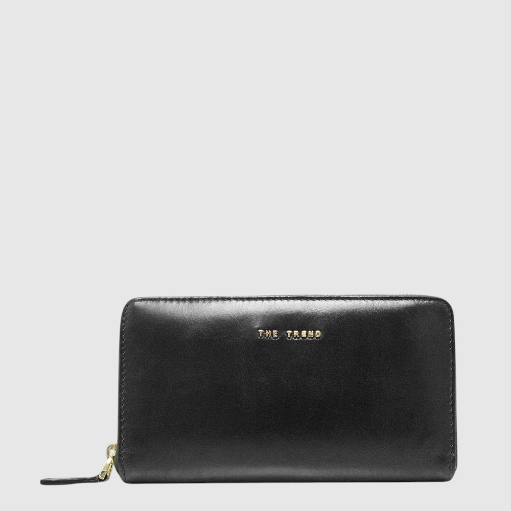 Portefeuille long RFID à zip contour en cuir lustré – The Trend