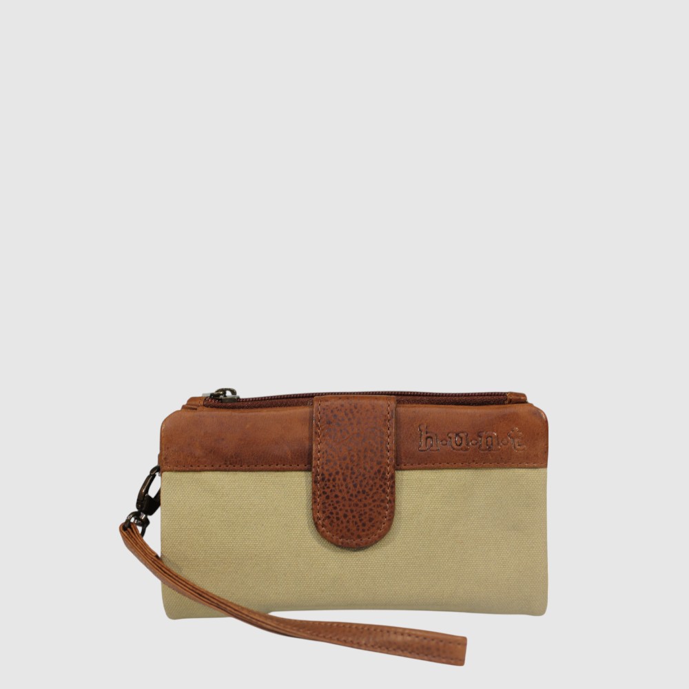 H.U.N.T. RFID-blocking leather and canvas bi-fold wallet with wrist strap