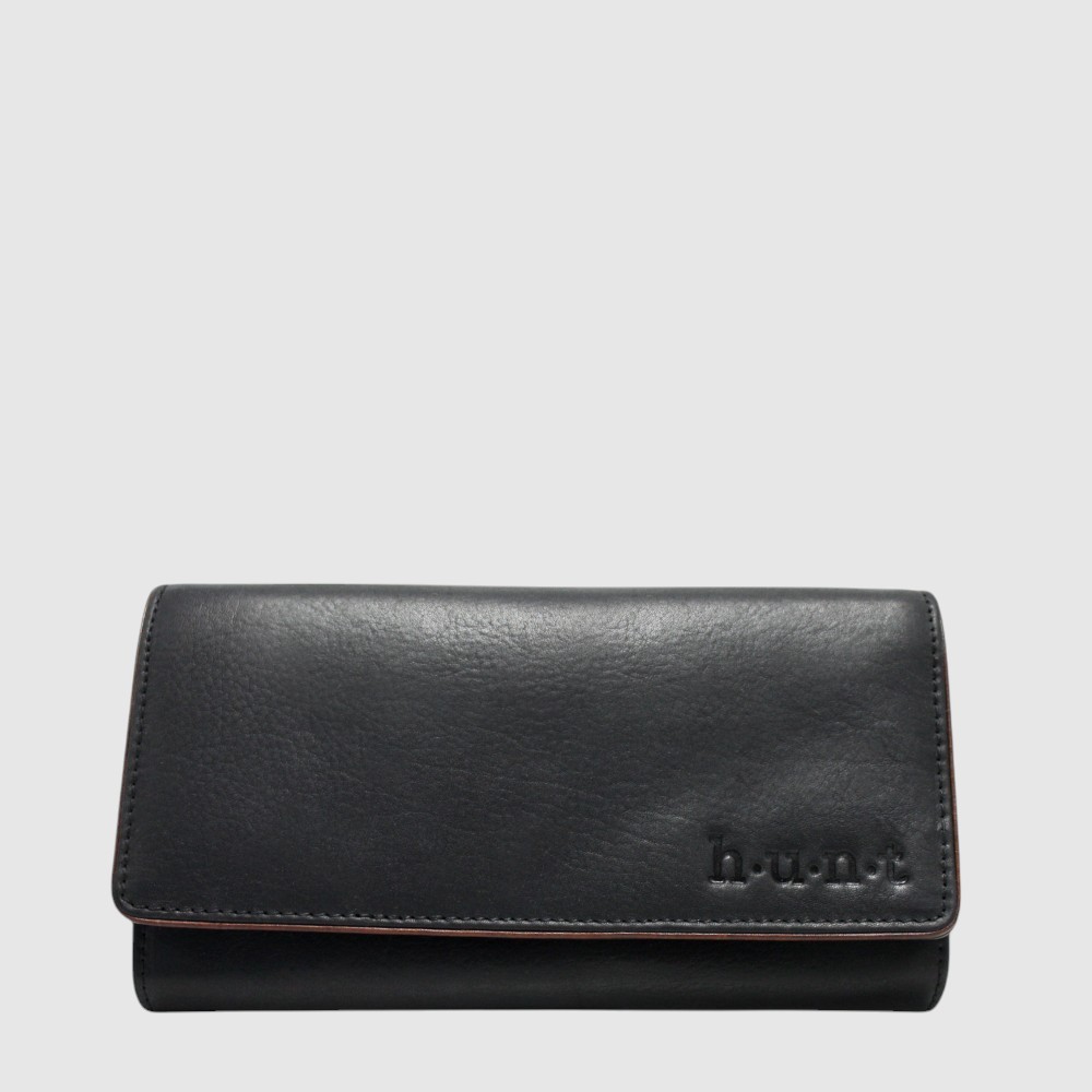 Portefeuille long en cuir RFID à trois volets – H.U.N.T