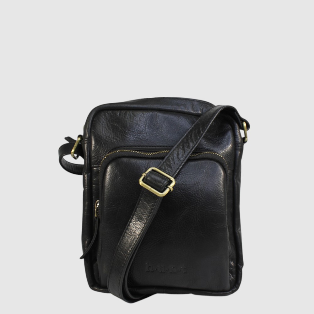 [133-HU558573-80] Sac à bandoulière unisexe en cuir véritable - H.U.N.T (NOIR)