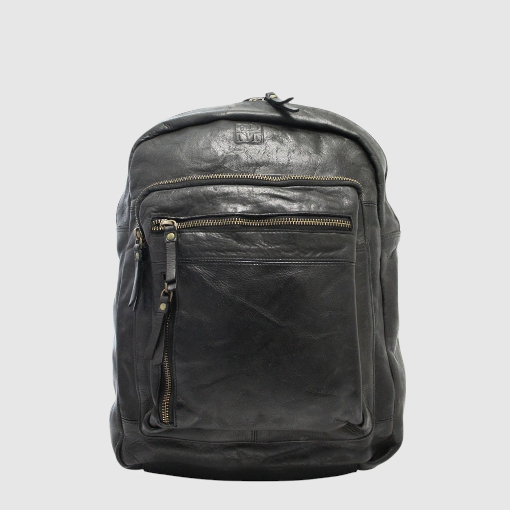 [133-HU563045-80] GRAND SAC A DOS CUIR HUNT (NOIR)