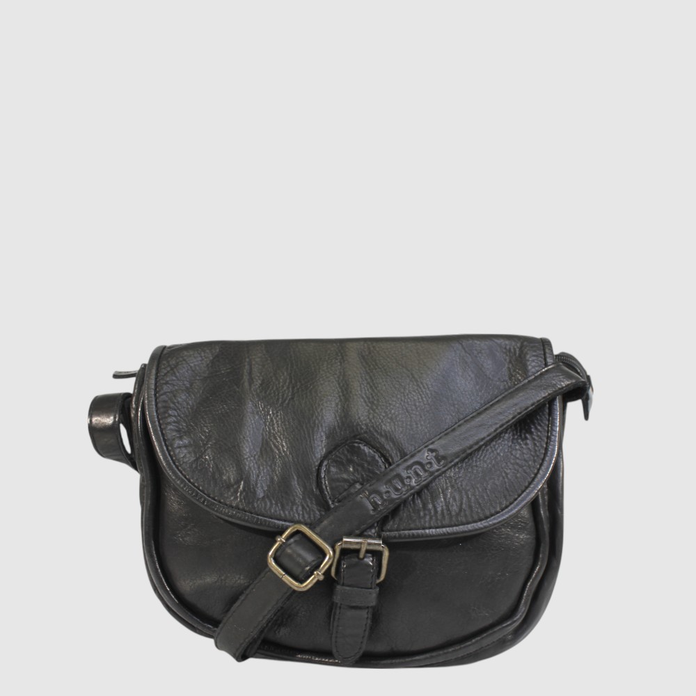 [133-HU588445-80] Sac à main en cuir à rabat et double compartiment – H.U.N.T (NOIR)