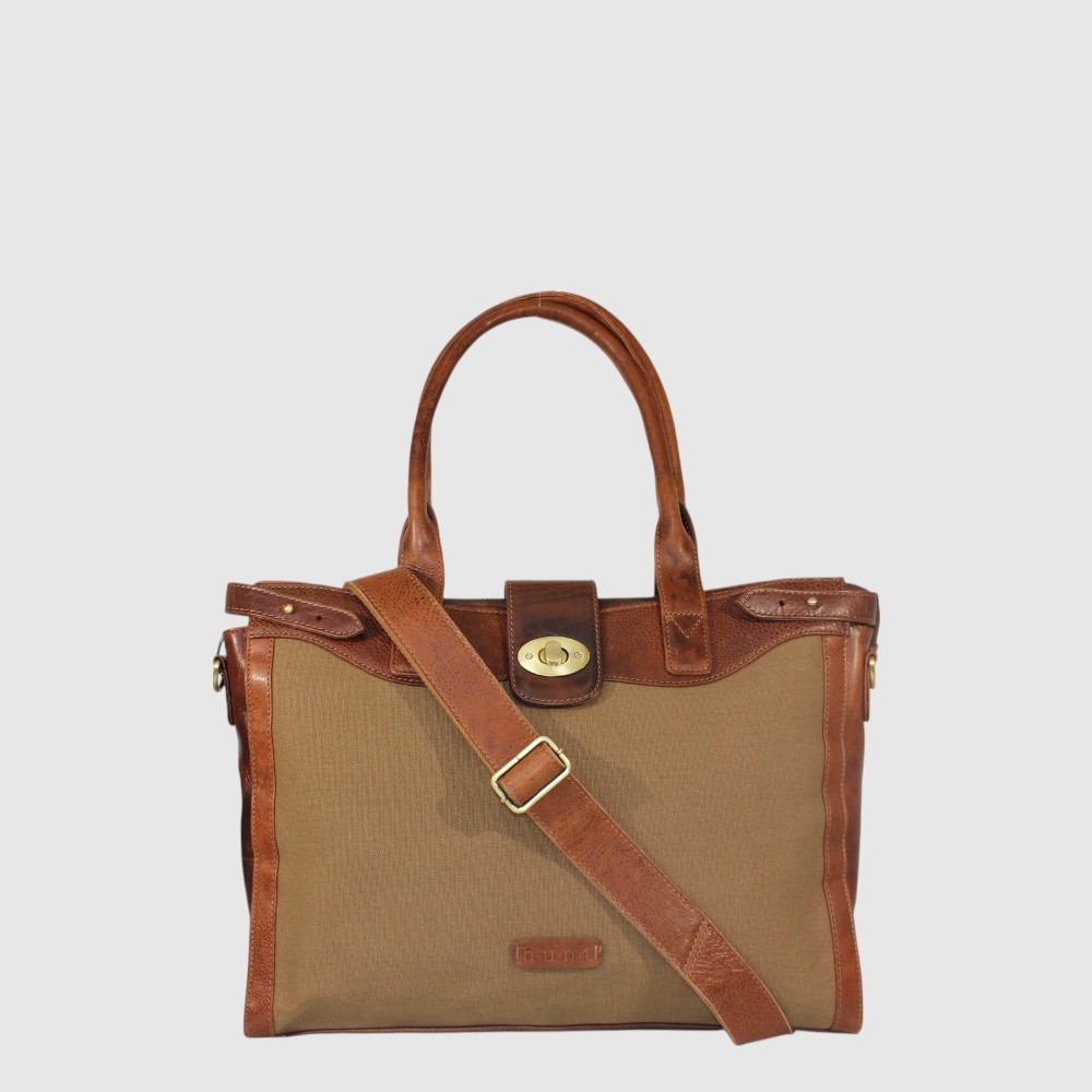 Canvas and leather document holder with laptop compartment – ??H.U.N.T