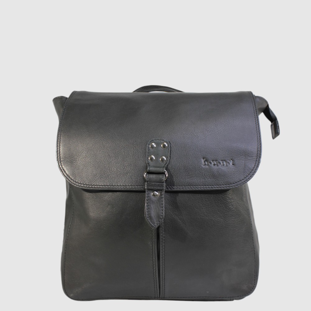 [133-HU589191-80] Sac à dos convertible en cuir à rabat – H.U.N.T (NOIR)