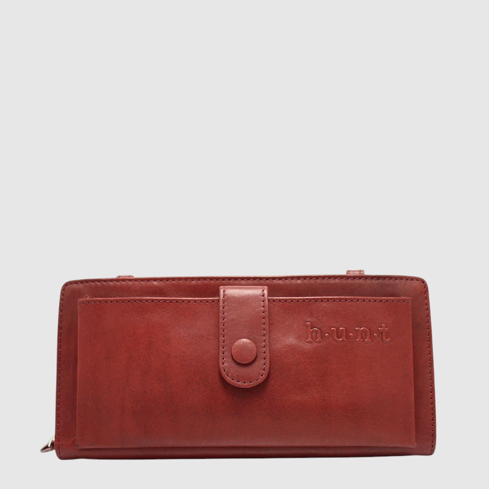 Portefeuille long en cuir RFID à bandoulière et compartiment à cellulaire – H.U.N.T