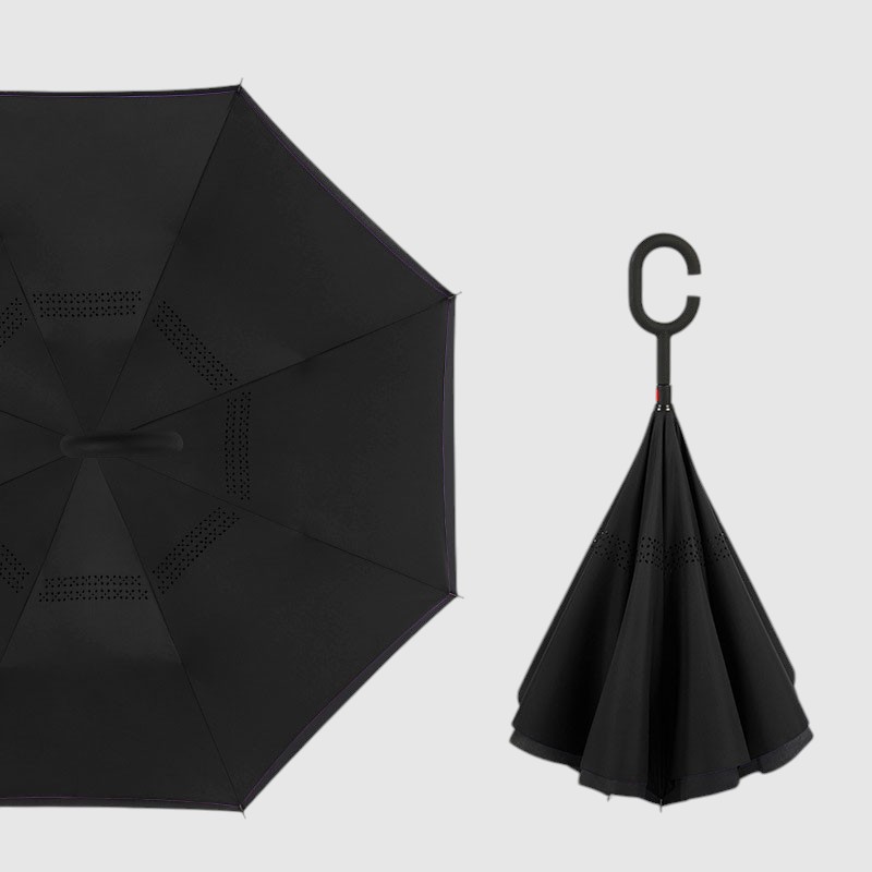 [134-REVERSE-80] Reversible long umbrella with two canopies and a print - MATTE (NOIR)