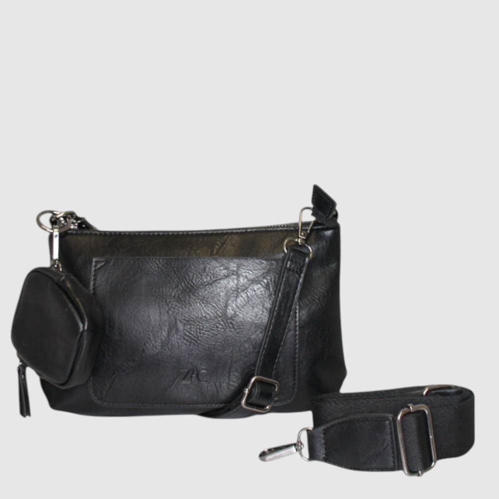 [148-CM29291Q-80] PAM - Sac à main végane avec petite pochette amovible – ZAC (NOIR)