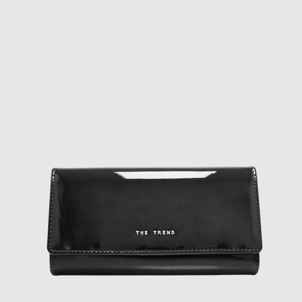 Portefeuille long à trois volets en cuir verni – The Trend