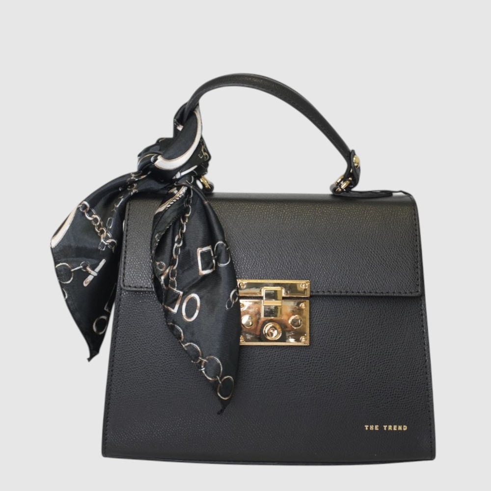 [155-2150926-80] CRISANTEMO - Sac à main en cuir à rabat avec foulard - The Trend (NOIR)