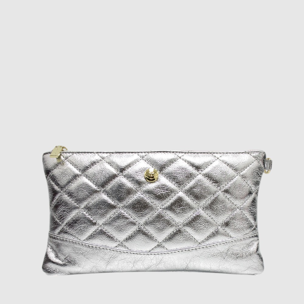 [155-3740175-300] SESTO - Sac (clutch) de soirée en cuir – The Trend (ARGENT)