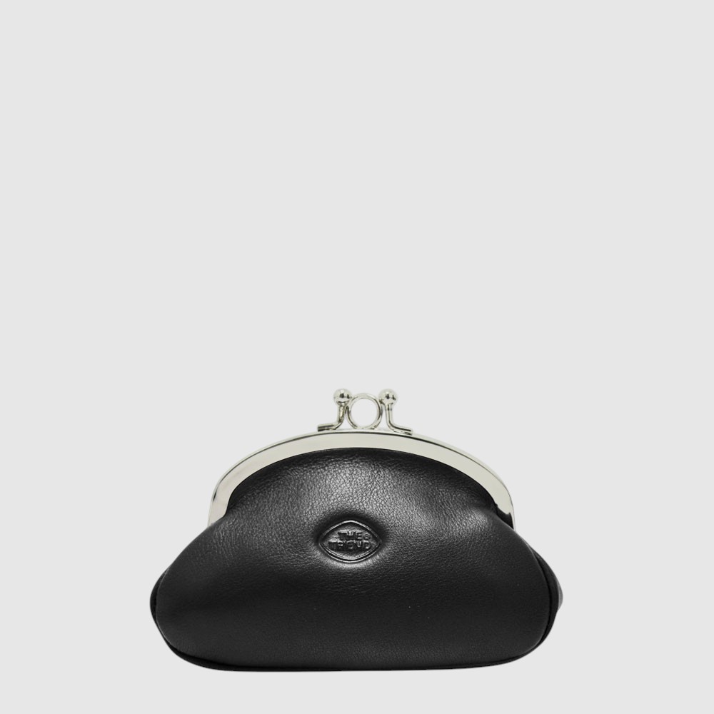 [155-588092-80] Porte-monnaie en cuir double compartiments à fermoir clip en métal – The Trend (NOIR)