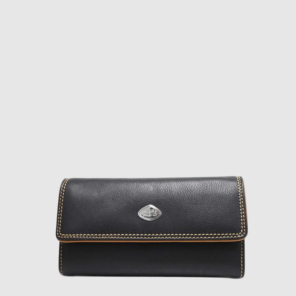 [155-588343-87] Portefeuille moyen en cuir RFID à trois volets – The Trend (NOIR/COGNAC,BRANDY)
