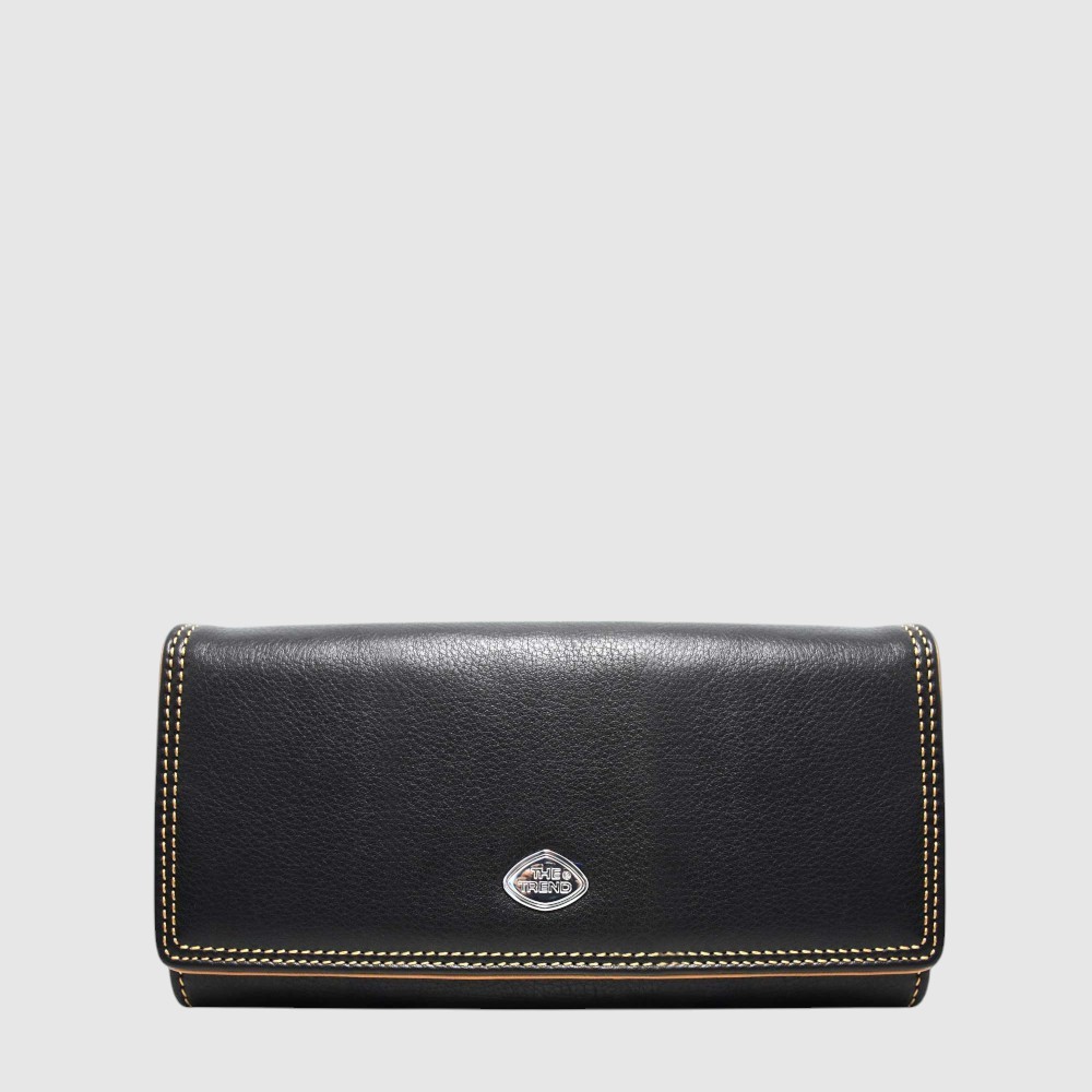 [155-588344-87] PF LONG RABAT CUIR BORDURE (NOIR/COGNAC-BRANDY)