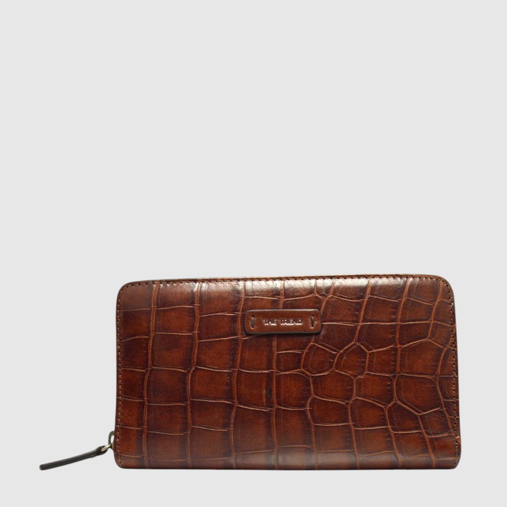 Portefeuille long RFID à zip contour en cuir effet croco – The Trend
