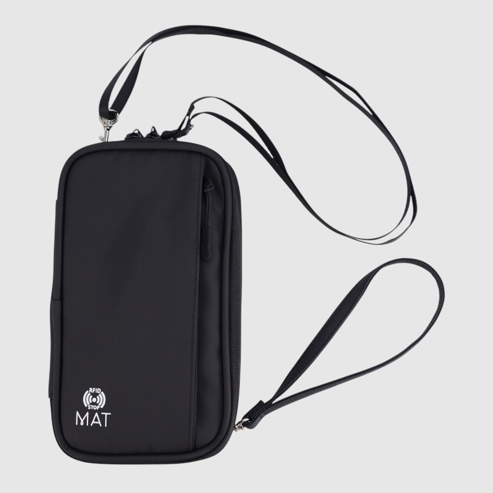 [132-BK2586-80] Étui à passeport RFID en tissu à bandoulière - MAT