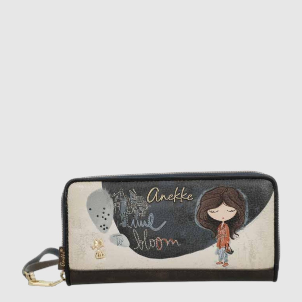 Portefeuille long RFID à zip contour et dragonne - Collection TULIP - Anekke