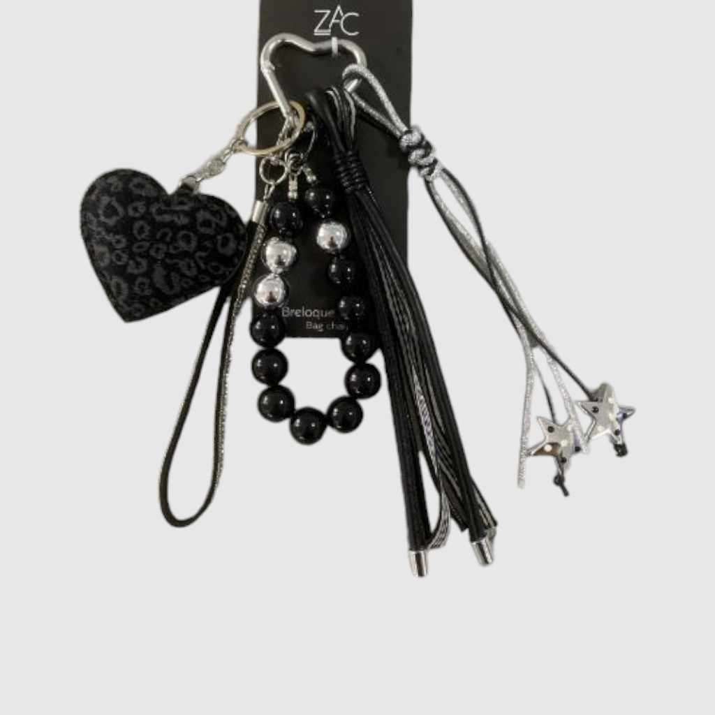 [161-WTMY26061114-83] Ensemble de breloques pour sac cœur léopard, cordes, étoile et bracelet à billes – ZAC