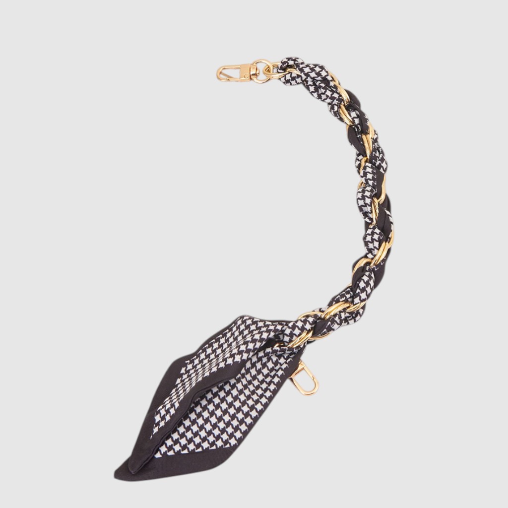 Courroie de poignet pour téléphone foulard pied-de-poule et chaîne dorée – ZAC