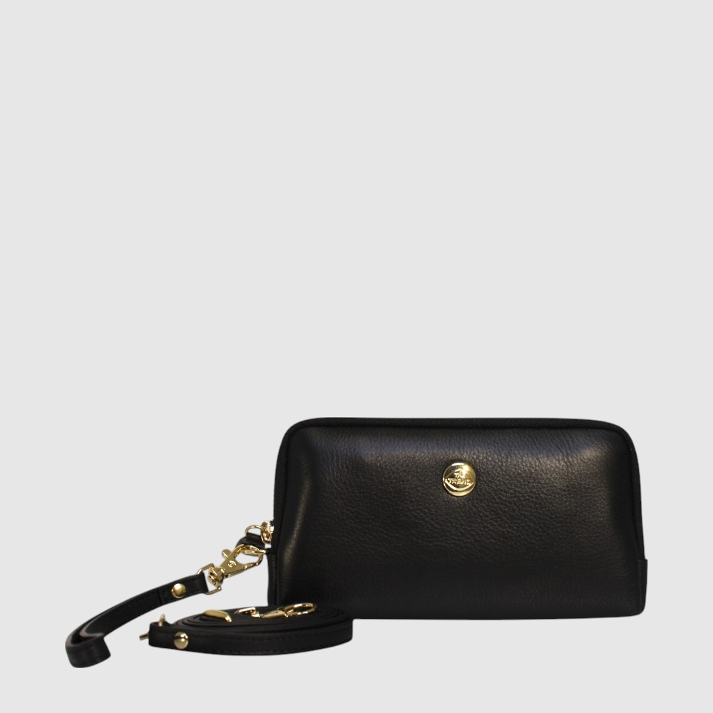 [155-4348168-80] ZENZERO - Petit sac à main en cuir avec dragonne - The Trend (NOIR)