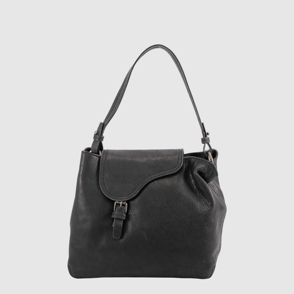 [155-4920640-80] POLIGALA - Double Compartment Leather Handbag - The Trend (NOIR)