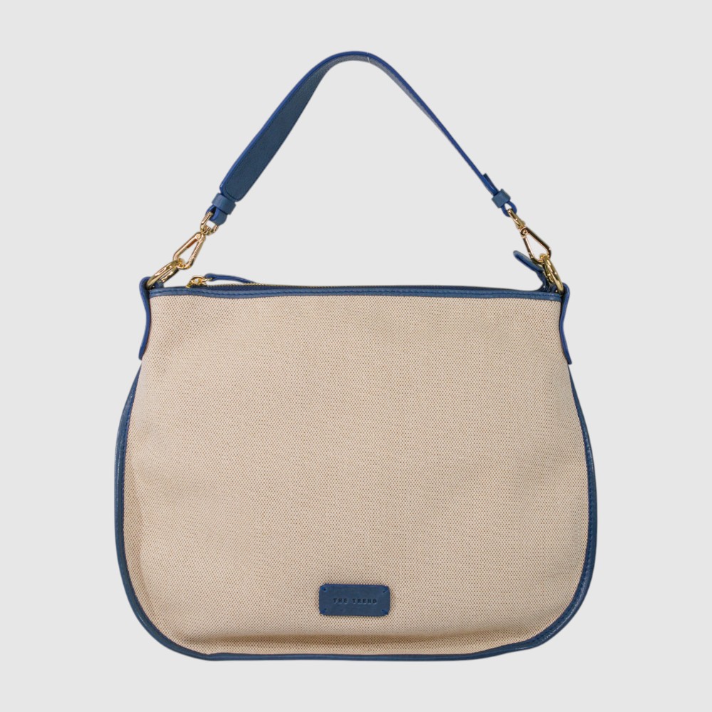 [155-5284894-116] ANTONIOLO - Grand sac à main en cuir et canvas - The Trend (BEIGE/BLEU)