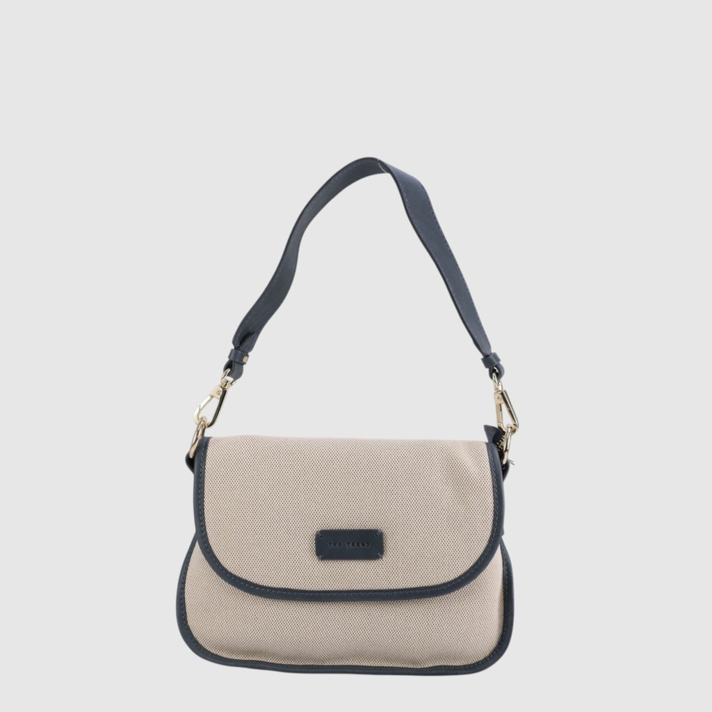 [155-5284895-116] ACCORNERO - Sac à main en cuir et canvas - The Trend (BEIGE/BLEU)