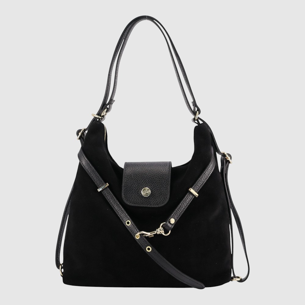 [155-690914-80] CASANOVA - Sac à main/dos convertible en suède - The Trend (NOIR)