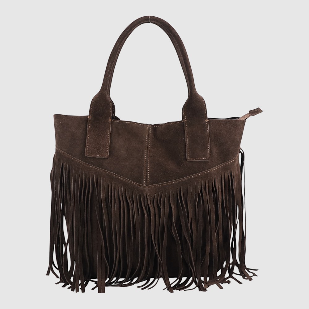PIETRO - Sac fourre-tout à frange en suède - The Trend