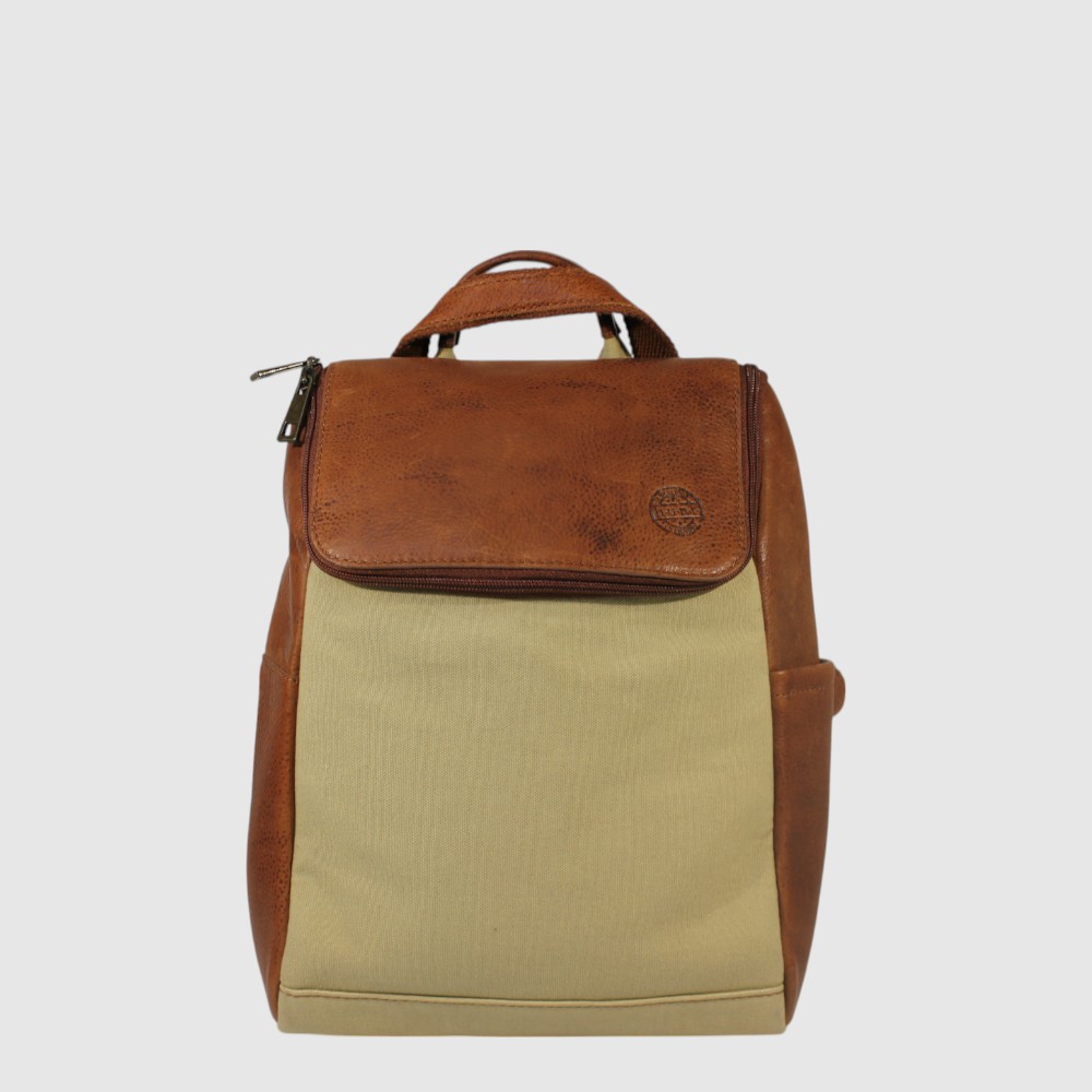 Convertible backpack in leather and canvas - H.U.N.T