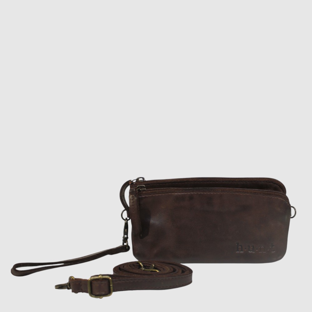 Petit sac en cuir convertible 3-en-1 – Bandoulière, ceinture ou poignet – H.U.N.T
