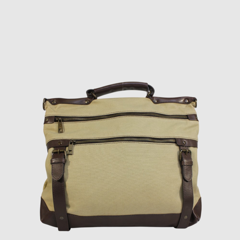 Grand sac à bandoulière en canevas et cuir avec poignée – H.U.N.T