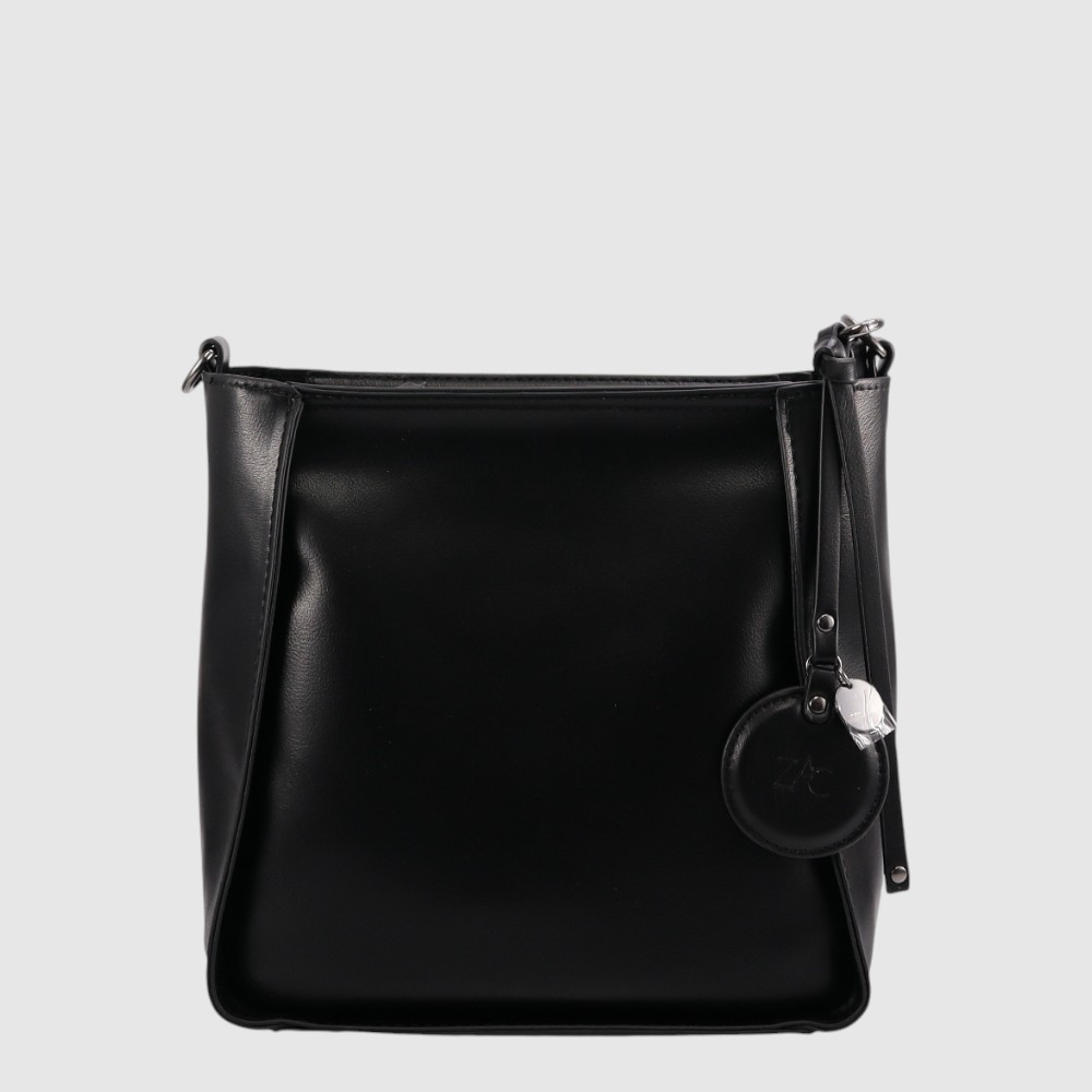[148-CM32449D-80] VIRGINIE - Sac à main à bandoulière en cuir végane - ZAC (NOIR)