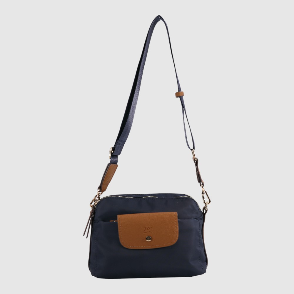 [148-CM34678-62] EVELYNE - Sac à bandoulière double compartiment en cuir végane & nylon - ZAC (MARINE)