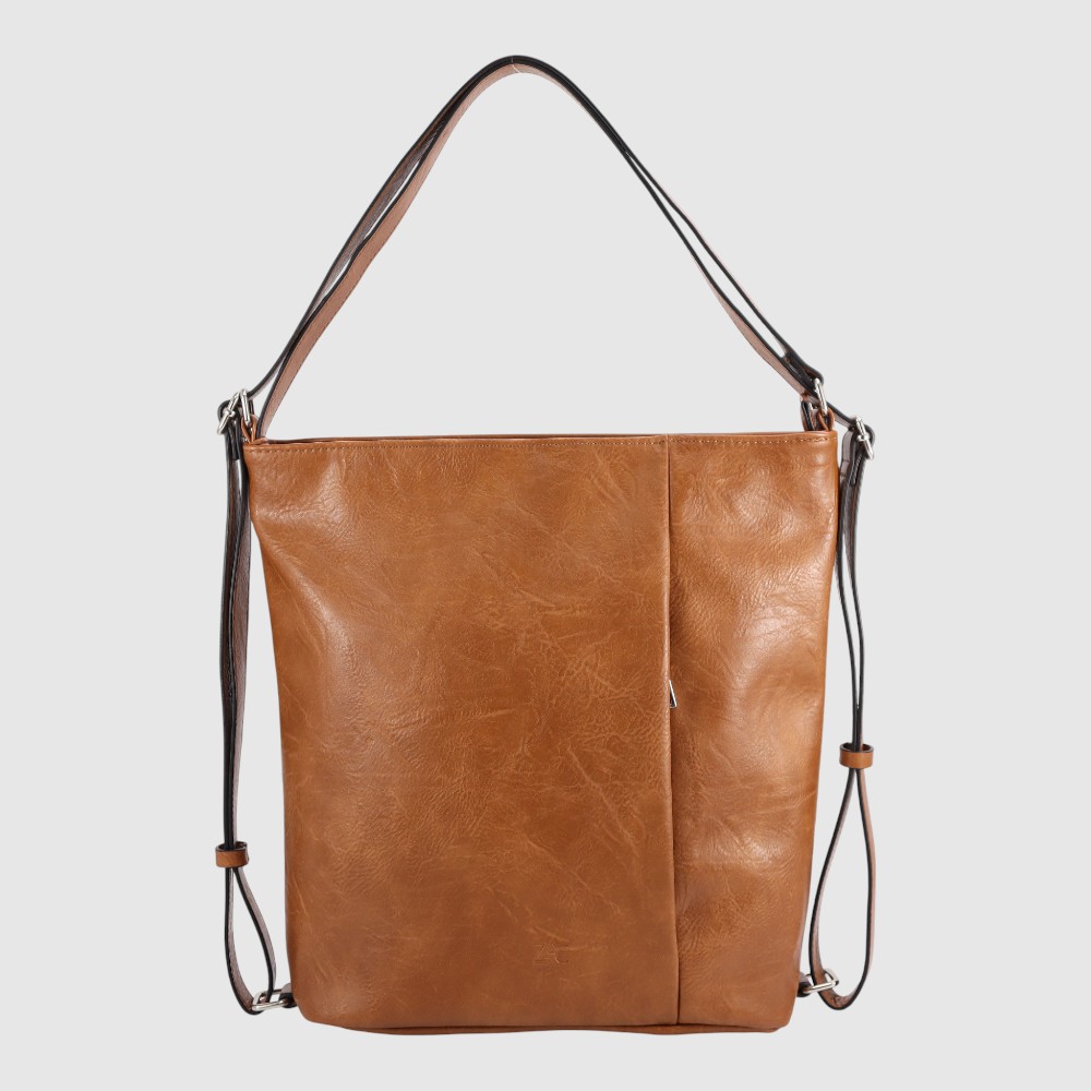 [148-CM34749-122] SOPHIA - Sac à main/Sac à dos convertible en cuir végane - ZAC (TAN)