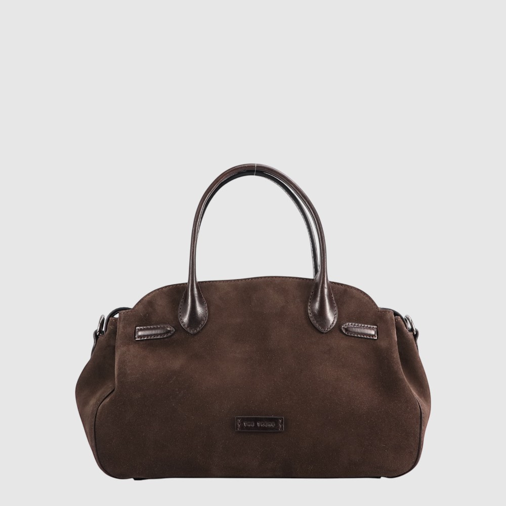 [155-1674227-151] CANTELE - Sac à main style bowling en suède - The Trend (BRUN FONCE)