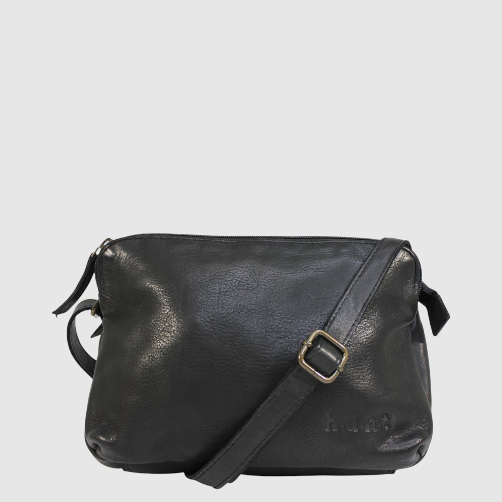[133-HU588245-80] Sac à main en cuir souple à triple compartiment – H.U.N.T (NOIR)