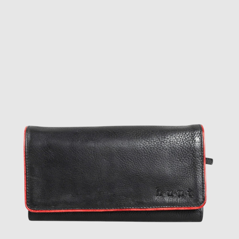 [133-66150-80] Portefeuille long en cuir délavé - Hunt (NOIR)
