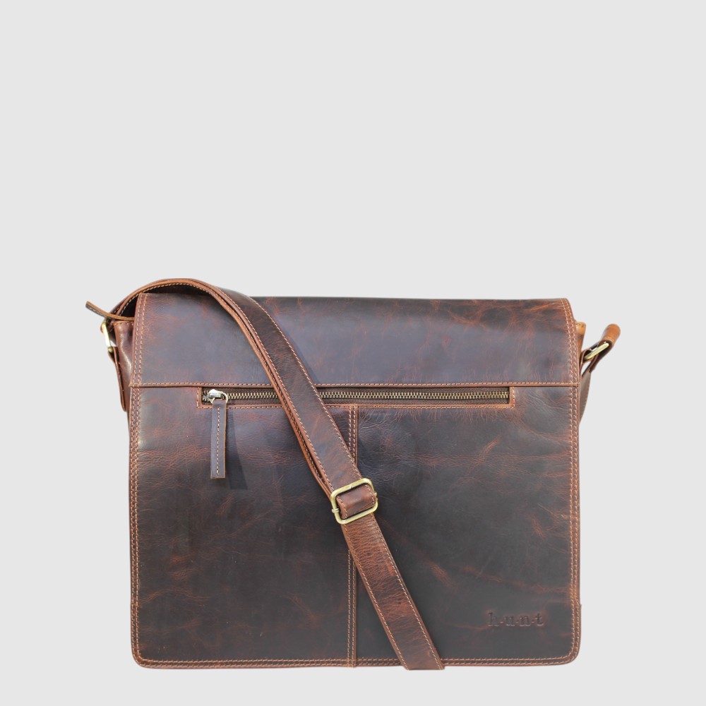 Sac messager en cuir avec rabat et compartiment à tablette – H.U.N.T